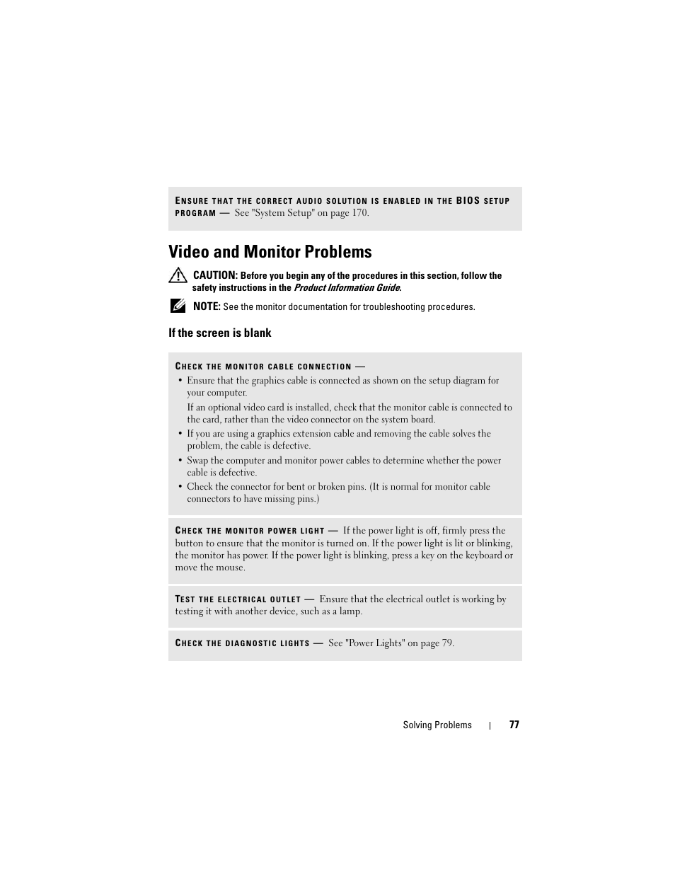Video and monitor problems, If the screen is blank | Dell Vostro 200 (Mid 2007) User Manual | Page 77 / 210