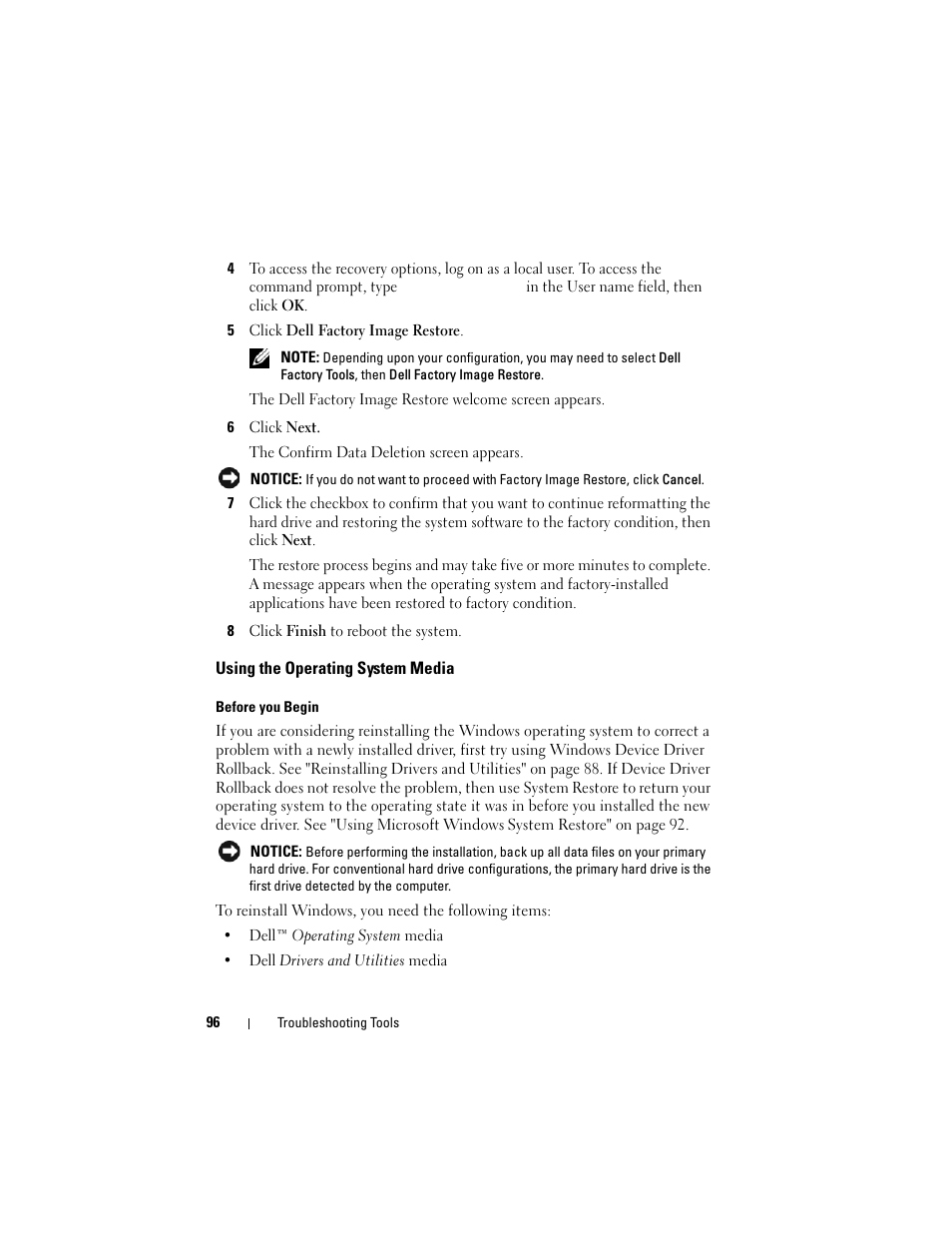 Using the operating system media | Dell Vostro 200 (Mid 2007) User Manual | Page 96 / 210