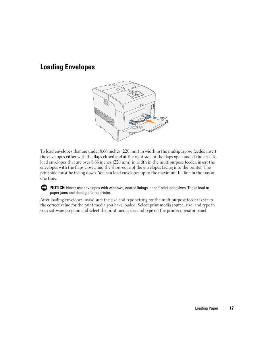 Loading envelopes | Dell 5100cn Color Laser Printer User Manual | Page 17 / 98