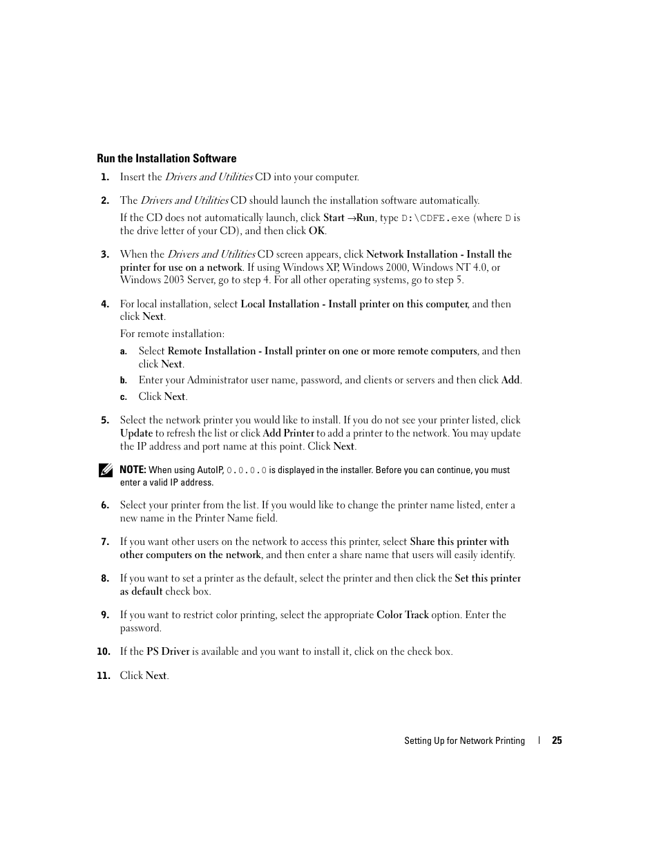 Run the installation software | Dell 5100cn Color Laser Printer User Manual | Page 25 / 98