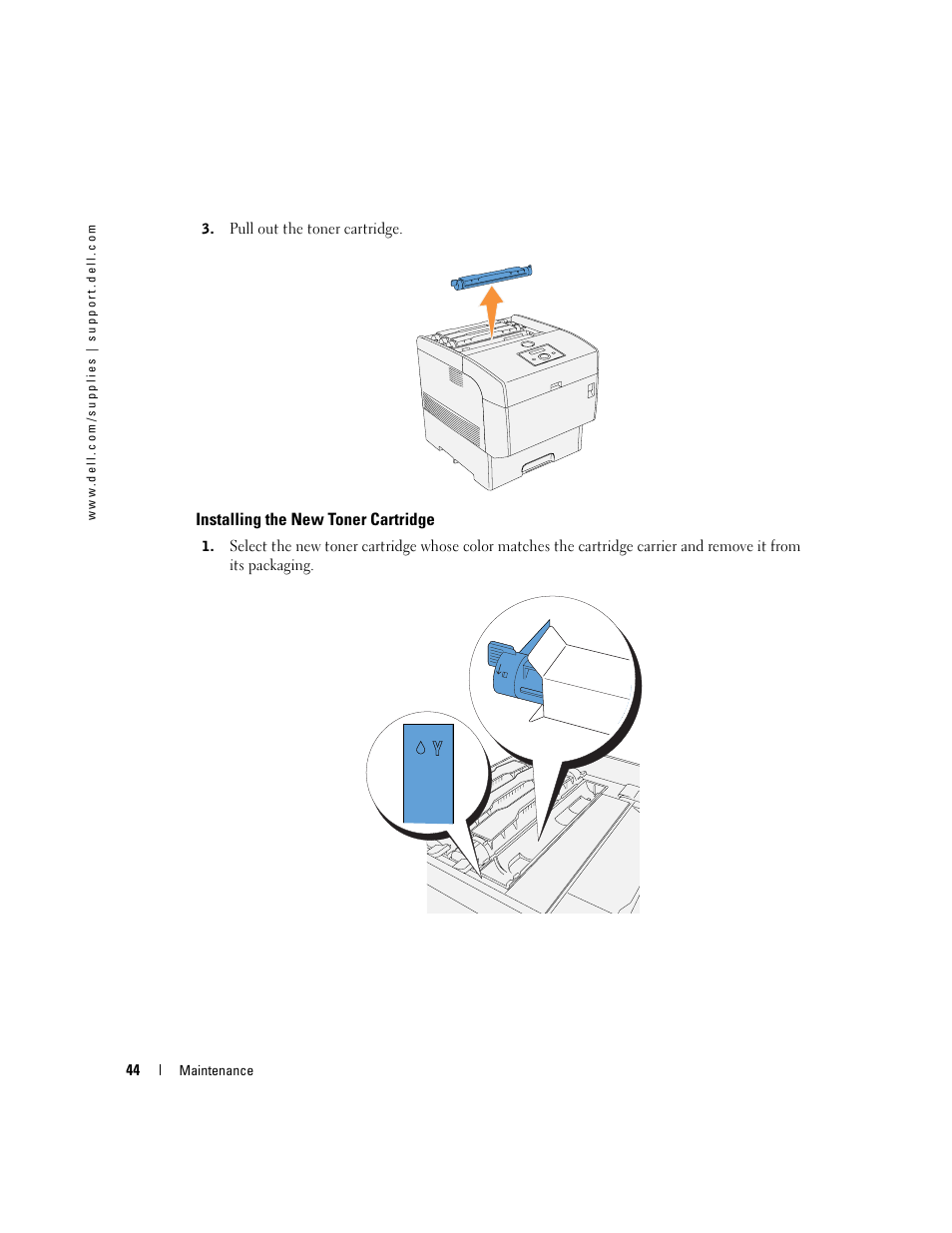 Installing the new toner cartridge | Dell 5100cn Color Laser Printer User Manual | Page 44 / 98