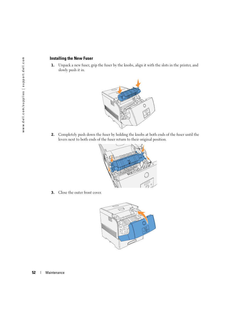 Installing the new fuser | Dell 5100cn Color Laser Printer User Manual | Page 52 / 98