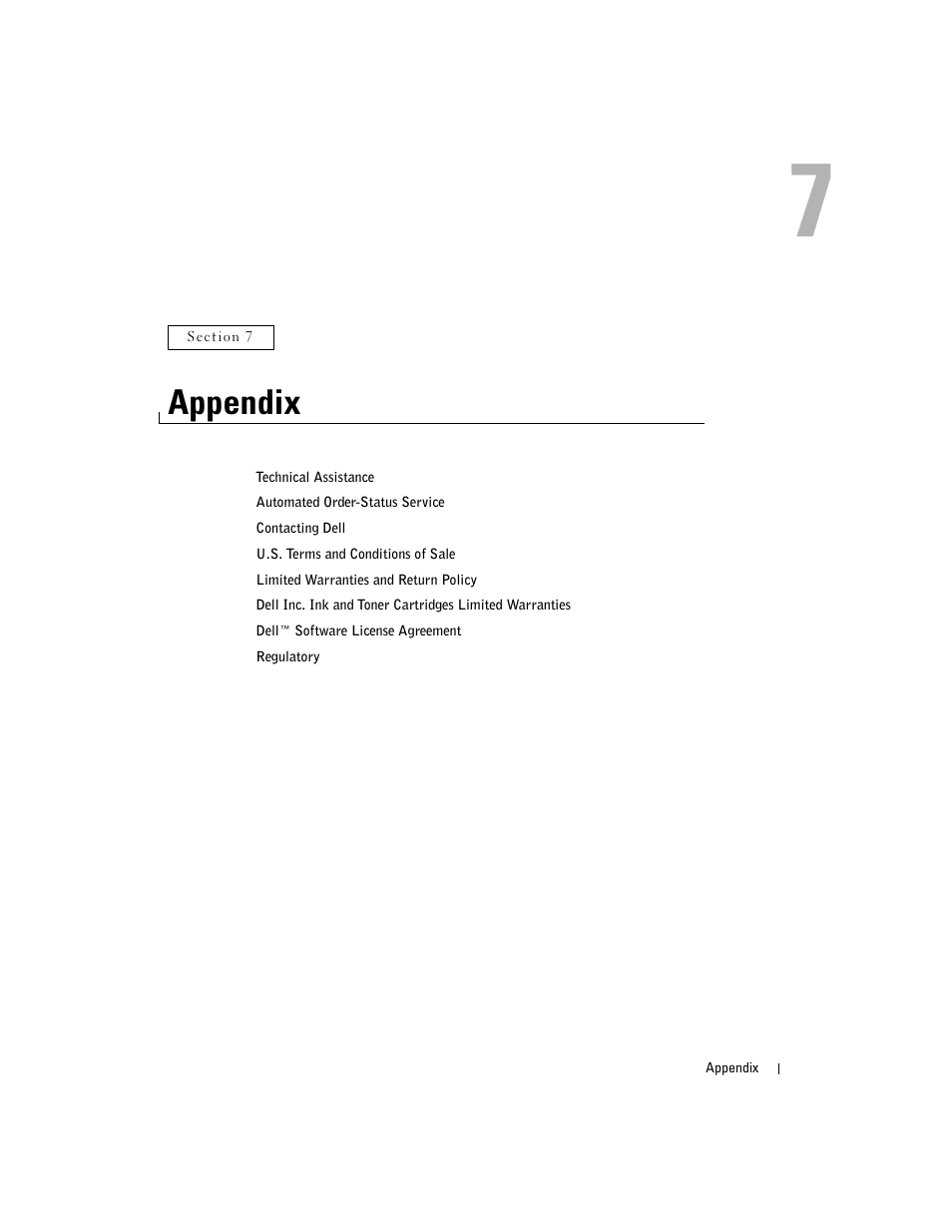 Appendix, 7 appendix | Dell 5100cn Color Laser Printer User Manual | Page 61 / 98