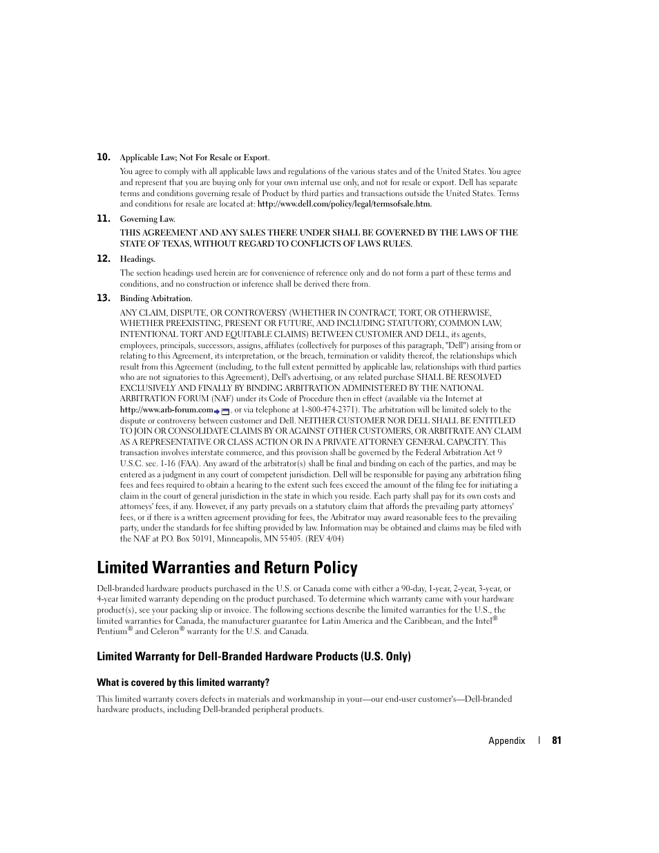 Limited warranties and return policy | Dell 5100cn Color Laser Printer User Manual | Page 81 / 98