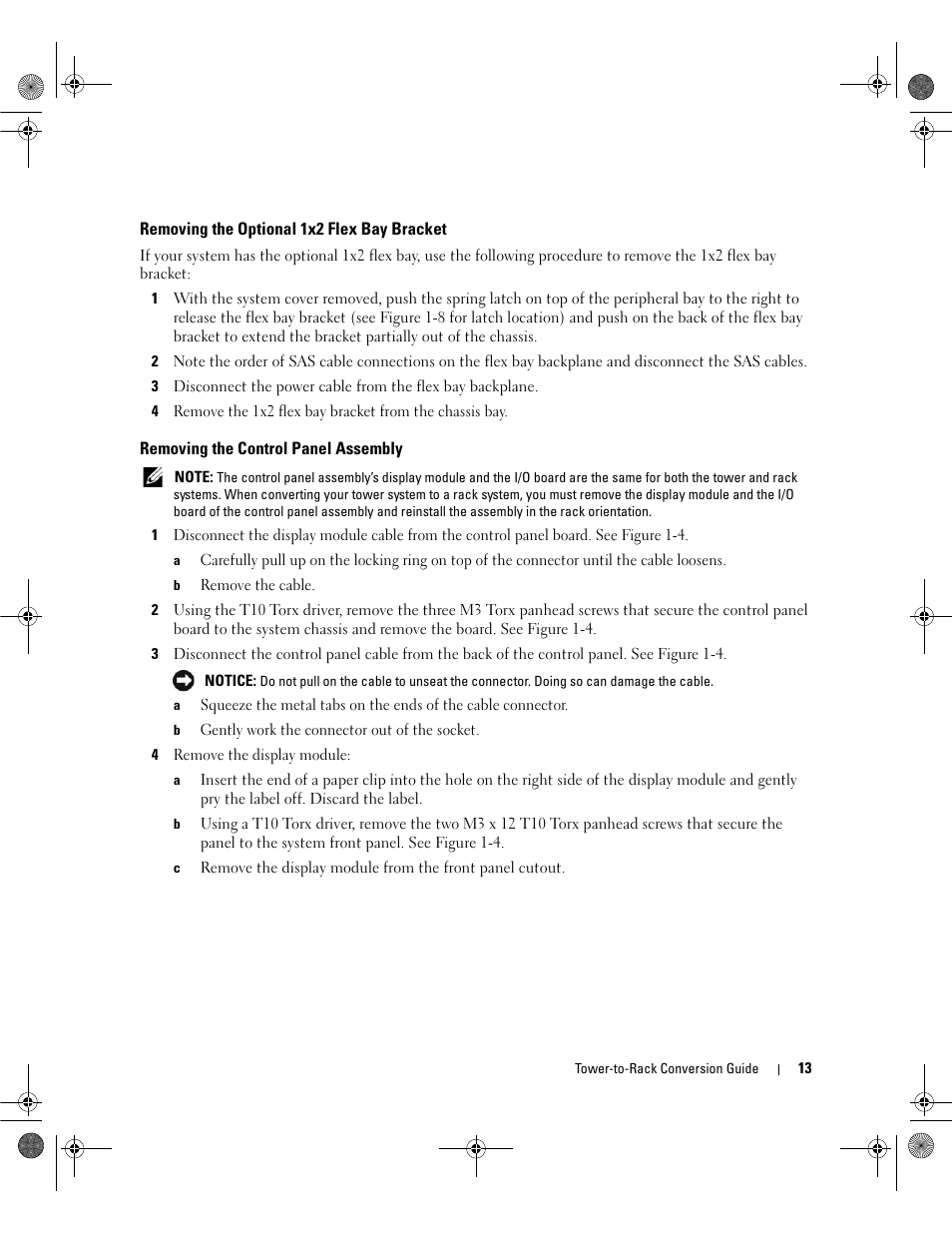 Removing the optional 1x2 flex bay bracket, Removing the control panel assembly | Dell PowerEdge 2900 User Manual | Page 15 / 26