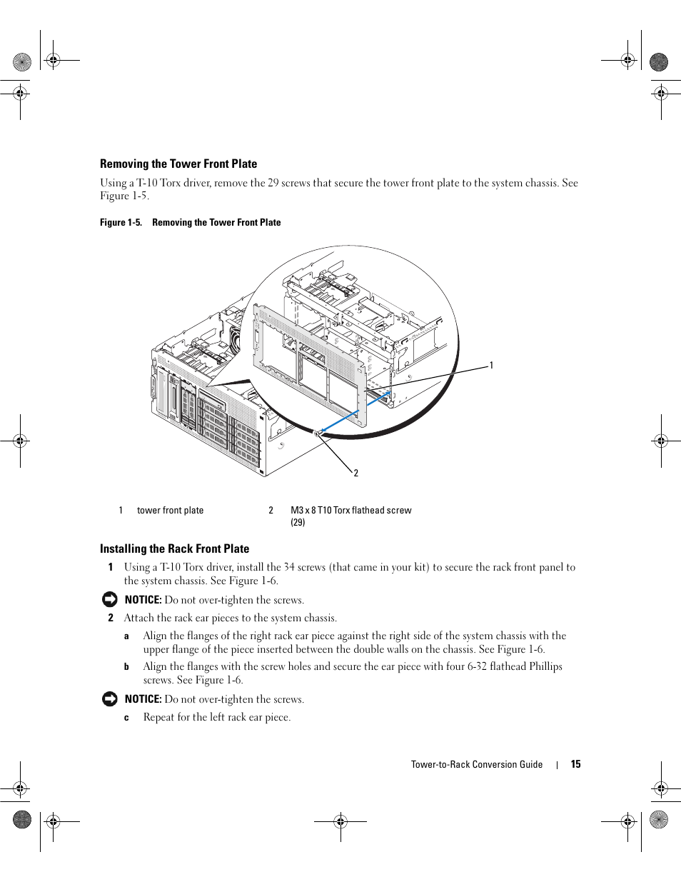 Removing the tower front plate, Installing the rack front plate | Dell PowerEdge 2900 User Manual | Page 17 / 26