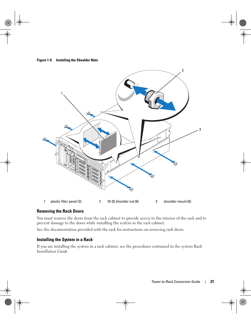 Removing the rack doors, Installing the system in a rack | Dell PowerEdge 2900 User Manual | Page 23 / 26