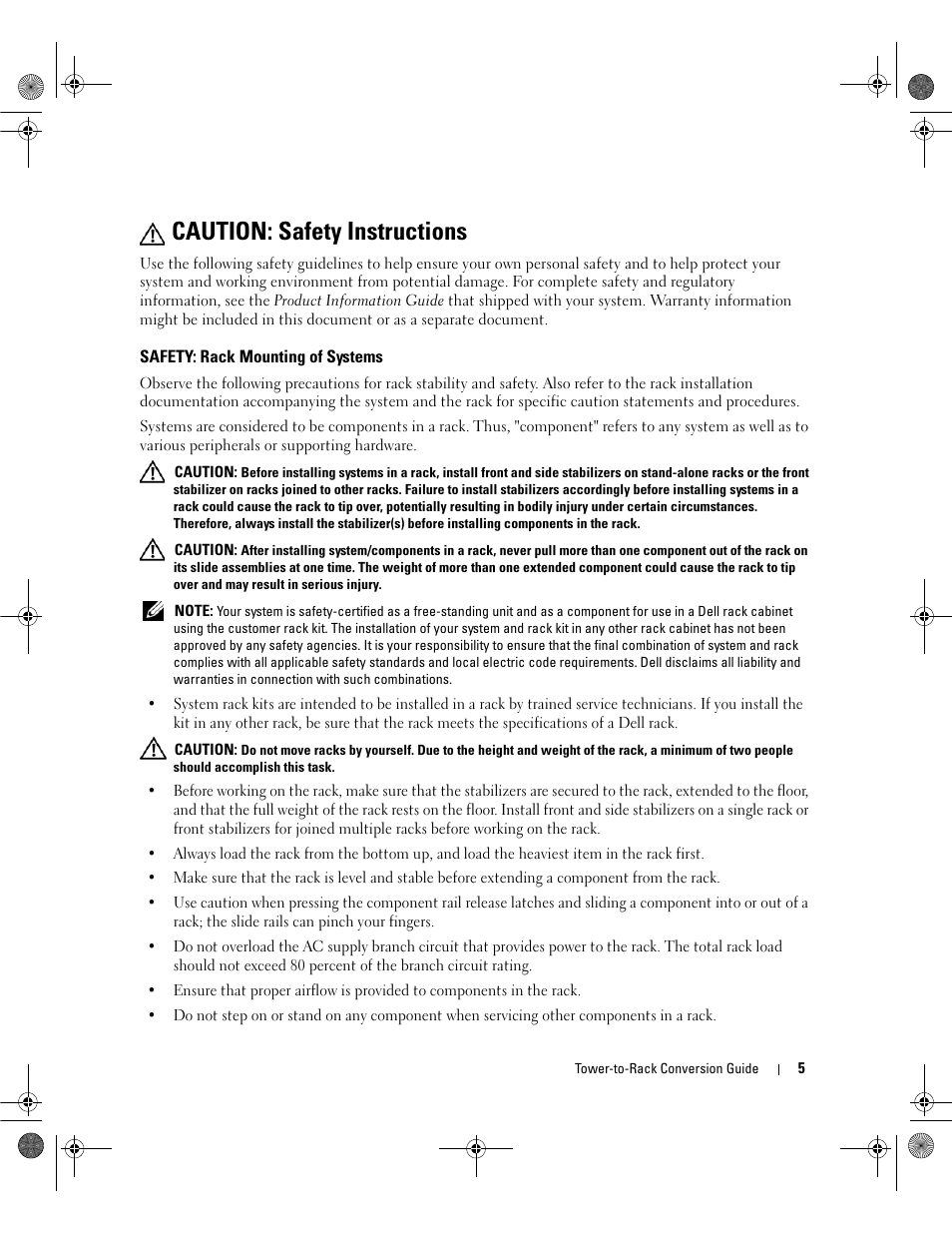 Caution: safety instructions, Safety: rack mounting of systems | Dell PowerEdge 2900 User Manual | Page 7 / 26