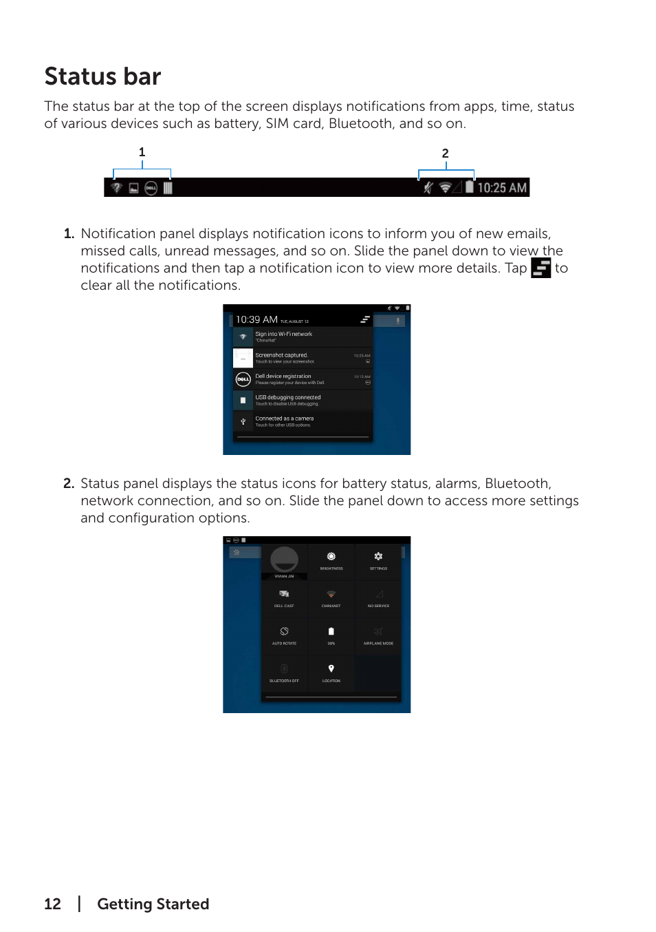 Status bar | Dell Venue 7 (3741, Late 2014) User Manual | Page 12 / 30