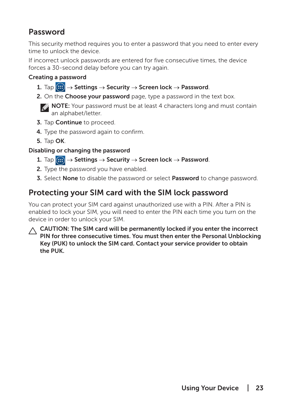 Password | Dell Venue 7 (3741, Late 2014) User Manual | Page 23 / 30