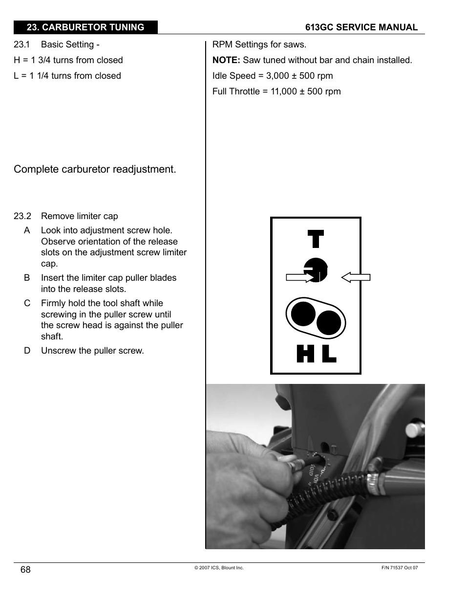 Complete carburetor readjustment | Blount ICS 613GC User Manual | Page 70 / 84