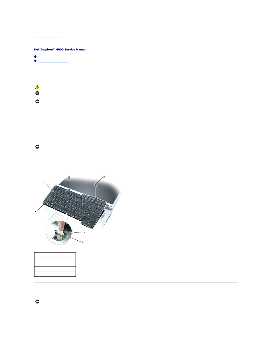 Keyboard, Removing the keyboard, Replacing the keyboard | Dell Inspiron 6000 User Manual | Page 22 / 45