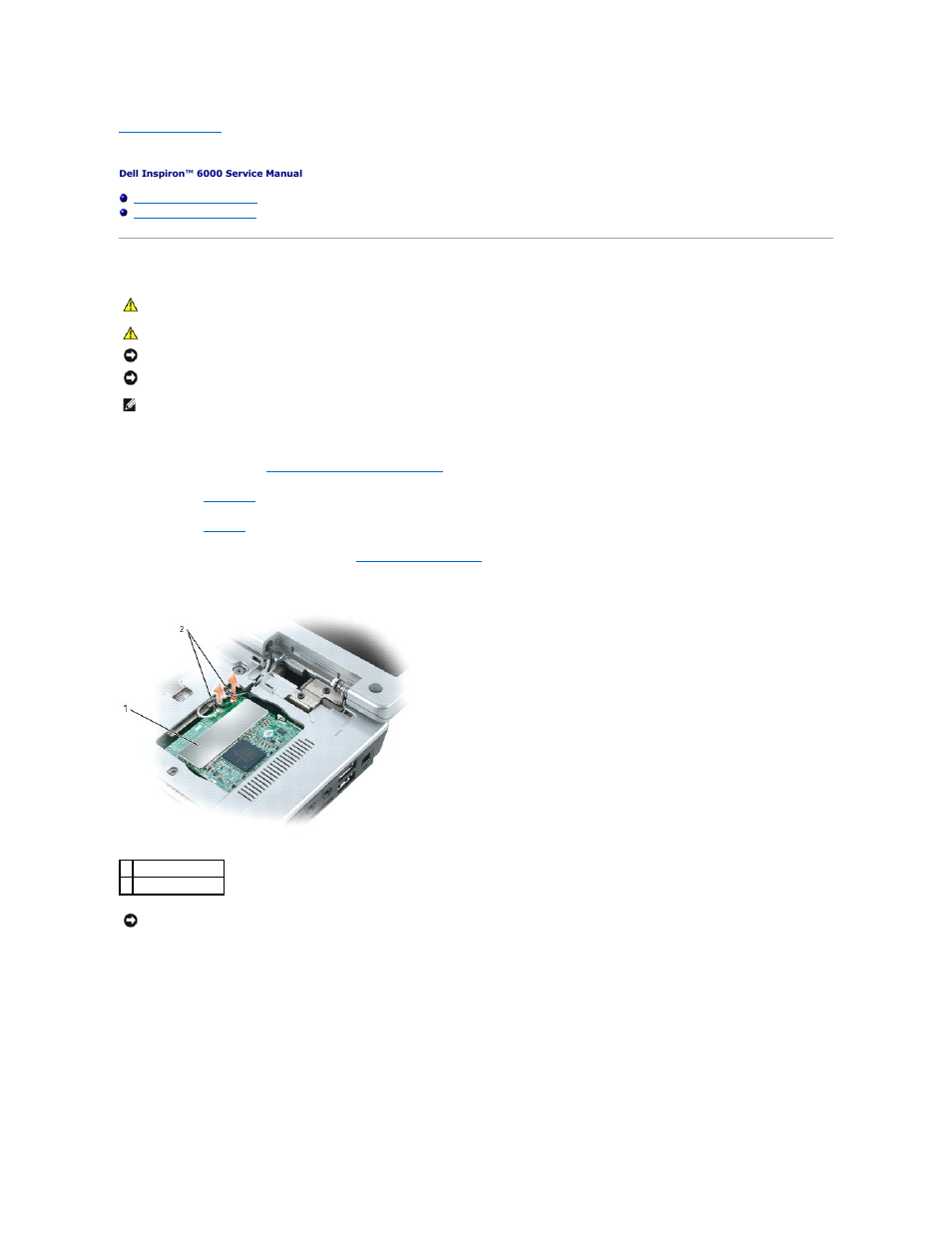 Mini pci card, Removing the mini pci card | Dell Inspiron 6000 User Manual | Page 26 / 45