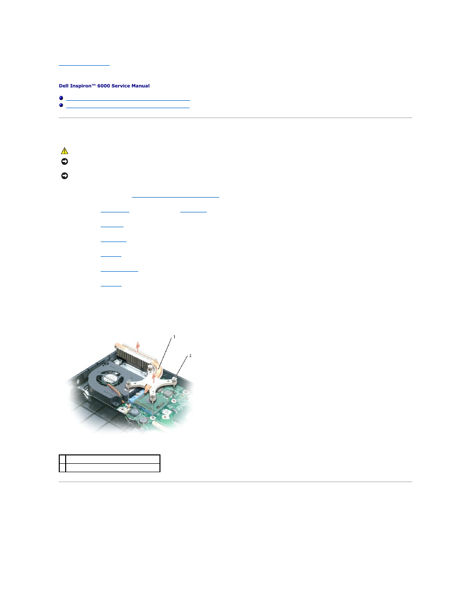 Microprocessor thermal-cooling assembly | Dell Inspiron 6000 User Manual | Page 38 / 45