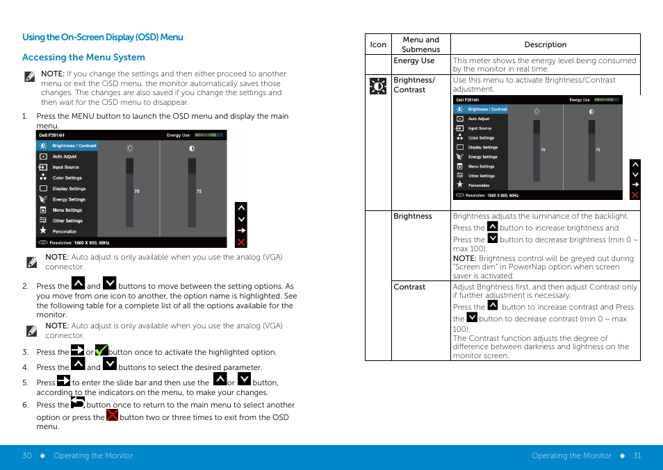Accessing_the_menu_system, Using the on-screen display (osd) menu | Dell P2014H Monitor User Manual | Page 16 / 38