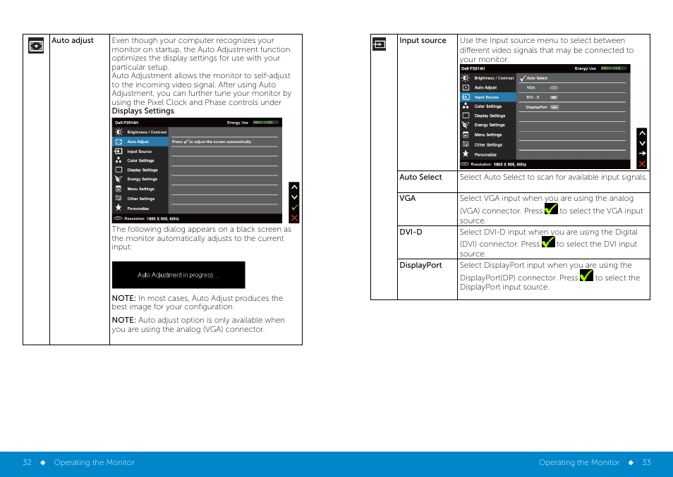 Auto_adjust, Input_source | Dell P2014H Monitor User Manual | Page 17 / 38