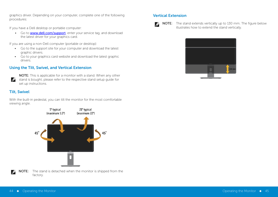 Using_the_tilt, Tilt, Ertical extension | Tilt,swivel | Dell P2014H Monitor User Manual | Page 23 / 38