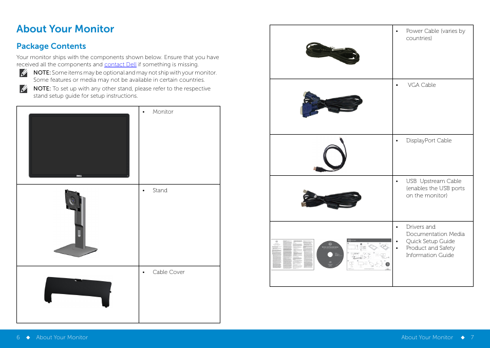 Package_contents0, Front_view, About your monitor | Package contents | Dell P2014H Monitor User Manual | Page 4 / 38