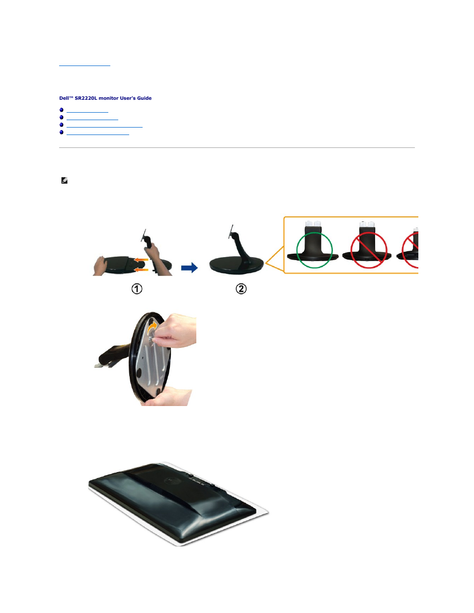 Setting up the monitor, Attaching the base | Dell SR2220L Monitor User Manual | Page 27 / 33
