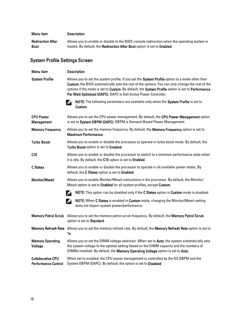 System profile settings screen | Dell PowerEdge M520 (for PE VRTX) User Manual | Page 18 / 139