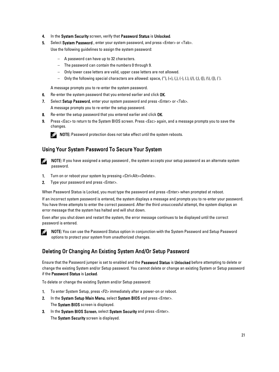 Using your system password to secure your system | Dell PowerEdge M520 (for PE VRTX) User Manual | Page 21 / 139