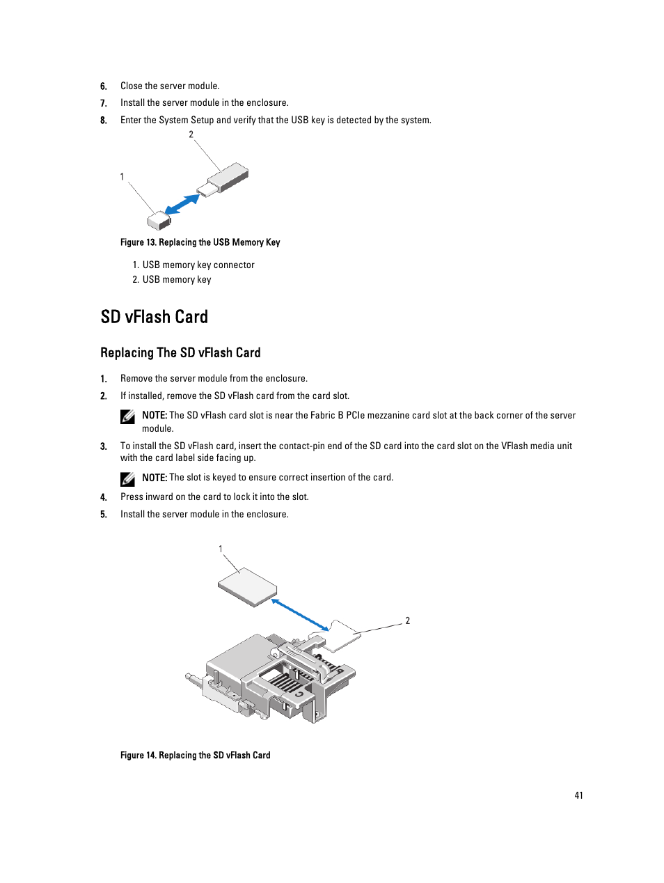 Sd vflash card, Replacing the sd vflash card | Dell PowerEdge M520 (for PE VRTX) User Manual | Page 41 / 139