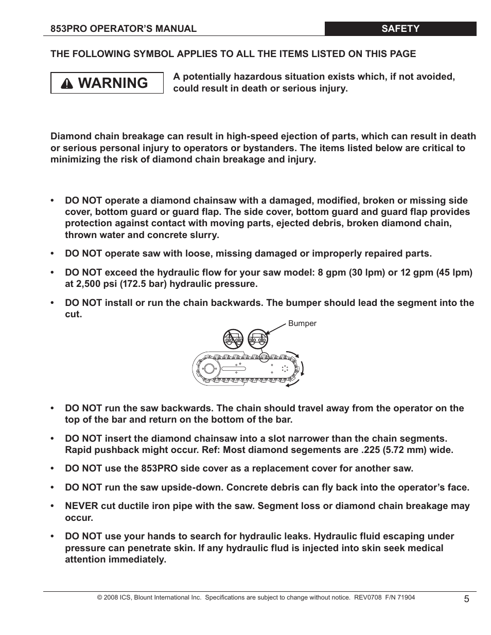 Warning | Blount 853PRO User Manual | Page 4 / 17