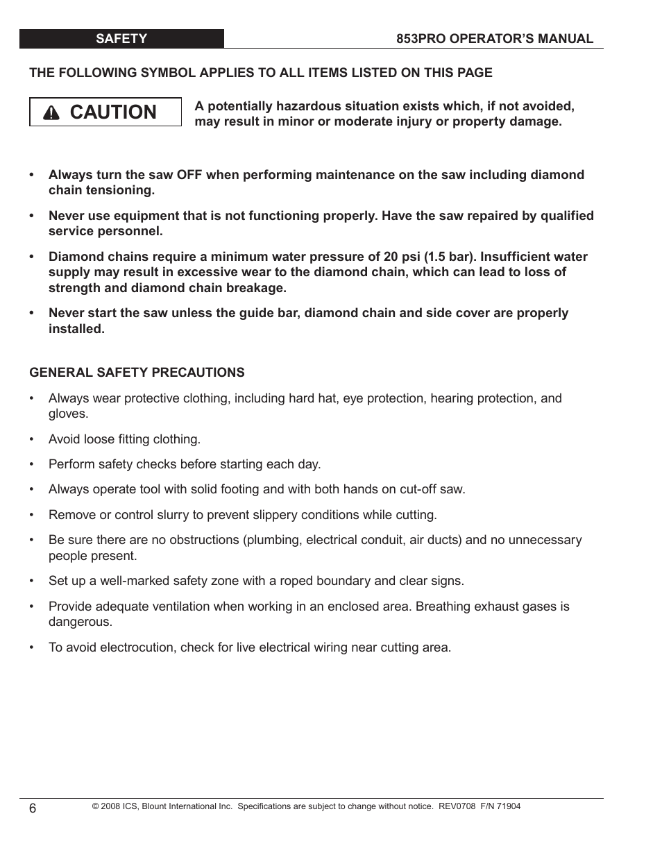 Caution | Blount 853PRO User Manual | Page 5 / 17