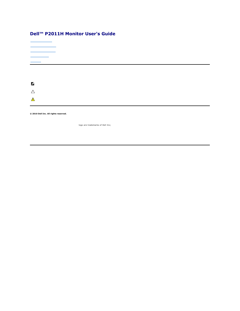 Dell P2011H Monitor User Manual | 37 pages