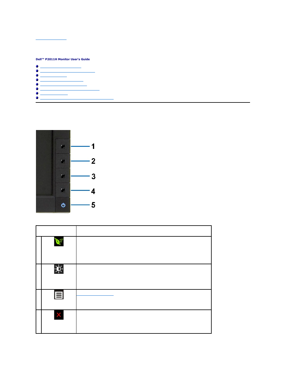 Operating the monitor, Using the front panel controls | Dell P2011H Monitor User Manual | Page 15 / 37