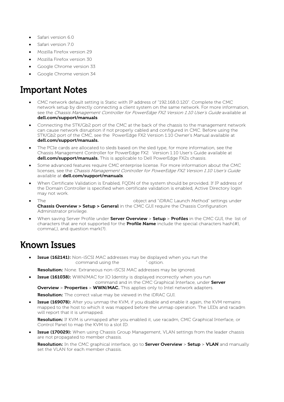 Important notes, Known issues | Dell PowerEdge FX2/FX2s User Manual | Page 3 / 5