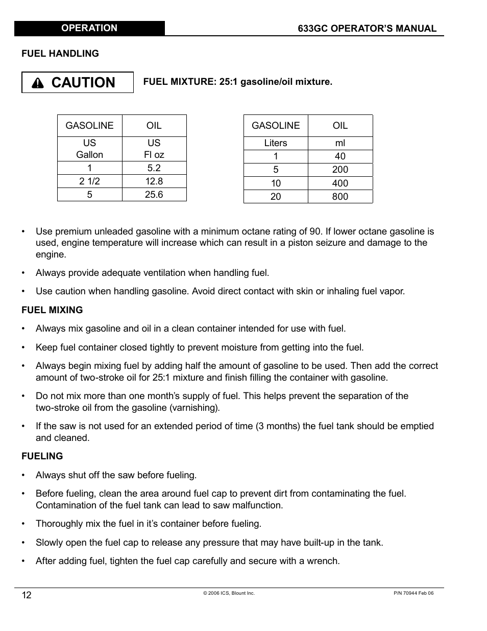 Caution | Blount 633GC User Manual | Page 12 / 28