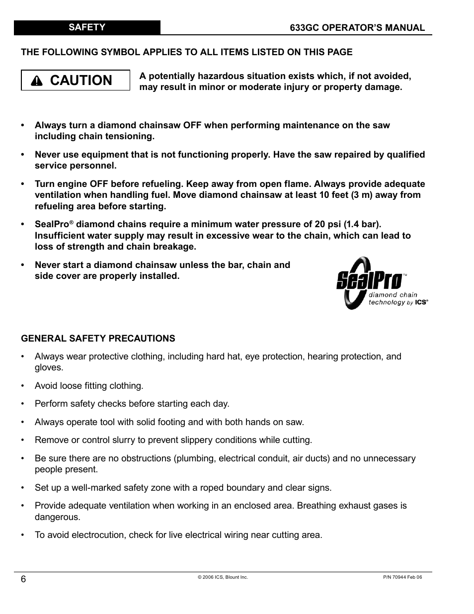 Caution | Blount 633GC User Manual | Page 6 / 28