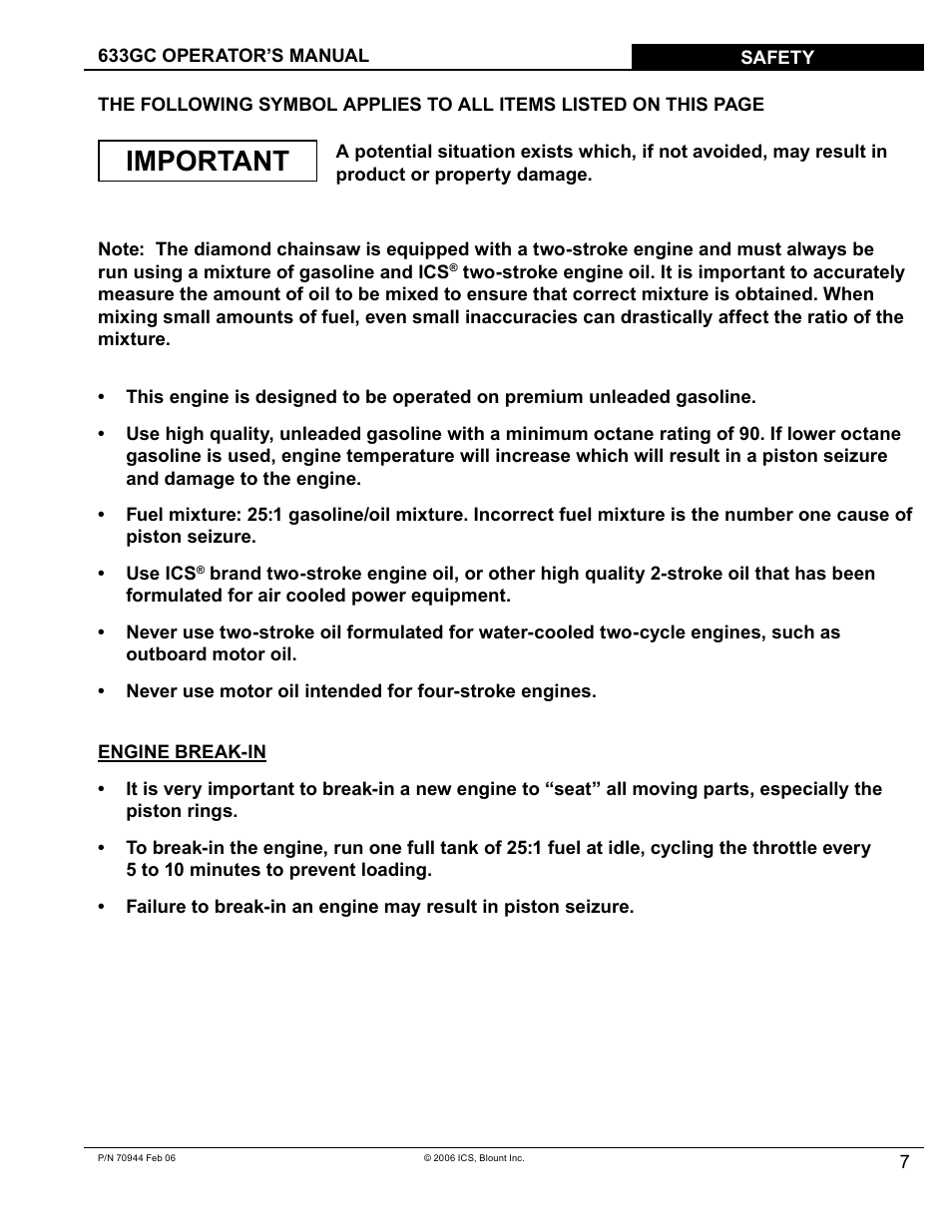 Important | Blount 633GC User Manual | Page 7 / 28