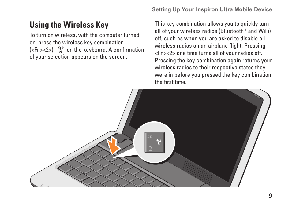 Using the wireless key | Dell Inspiron Mini 9 (910, Late 2008) User Manual | Page 11 / 66