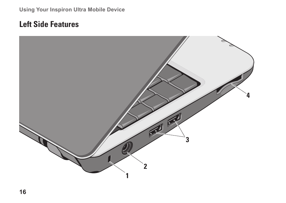 Left side features | Dell Inspiron Mini 9 (910, Late 2008) User Manual | Page 18 / 66