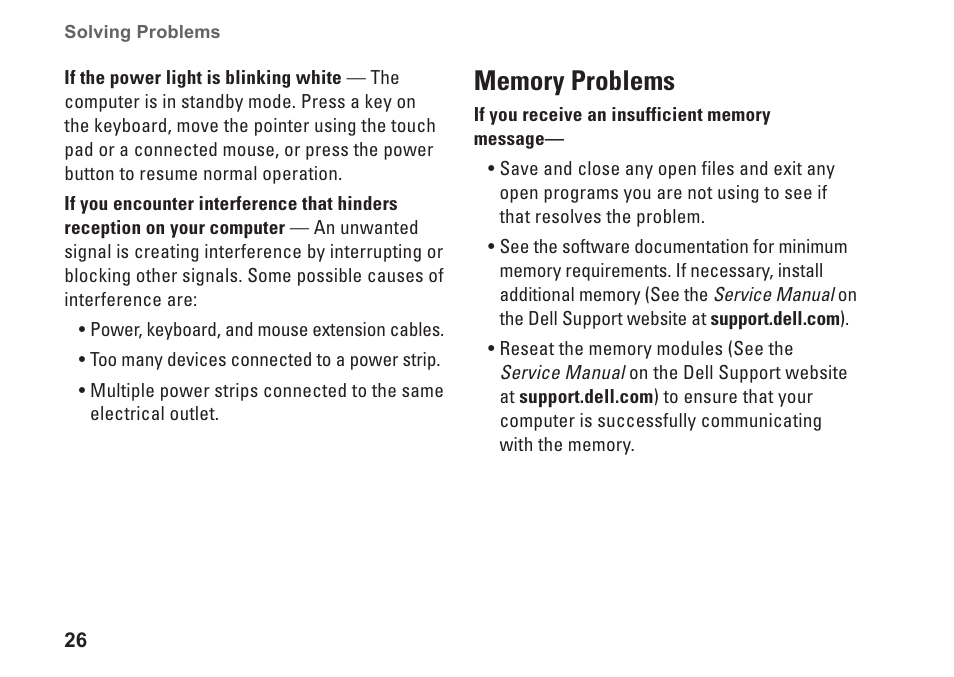 Memory problems | Dell Inspiron Mini 9 (910, Late 2008) User Manual | Page 28 / 66