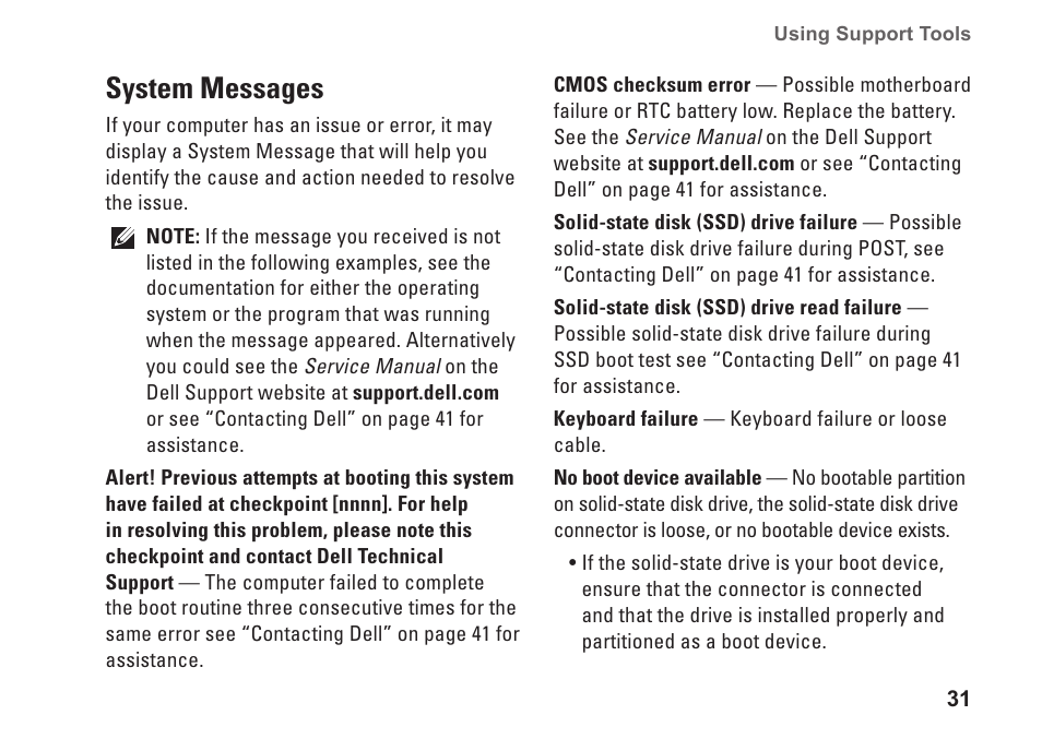 System messages | Dell Inspiron Mini 9 (910, Late 2008) User Manual | Page 33 / 66