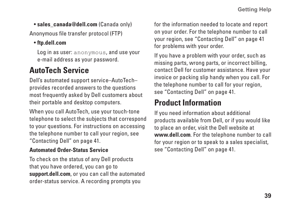 Autotech service, Product information, Autotech service product information | Dell Inspiron Mini 9 (910, Late 2008) User Manual | Page 41 / 66