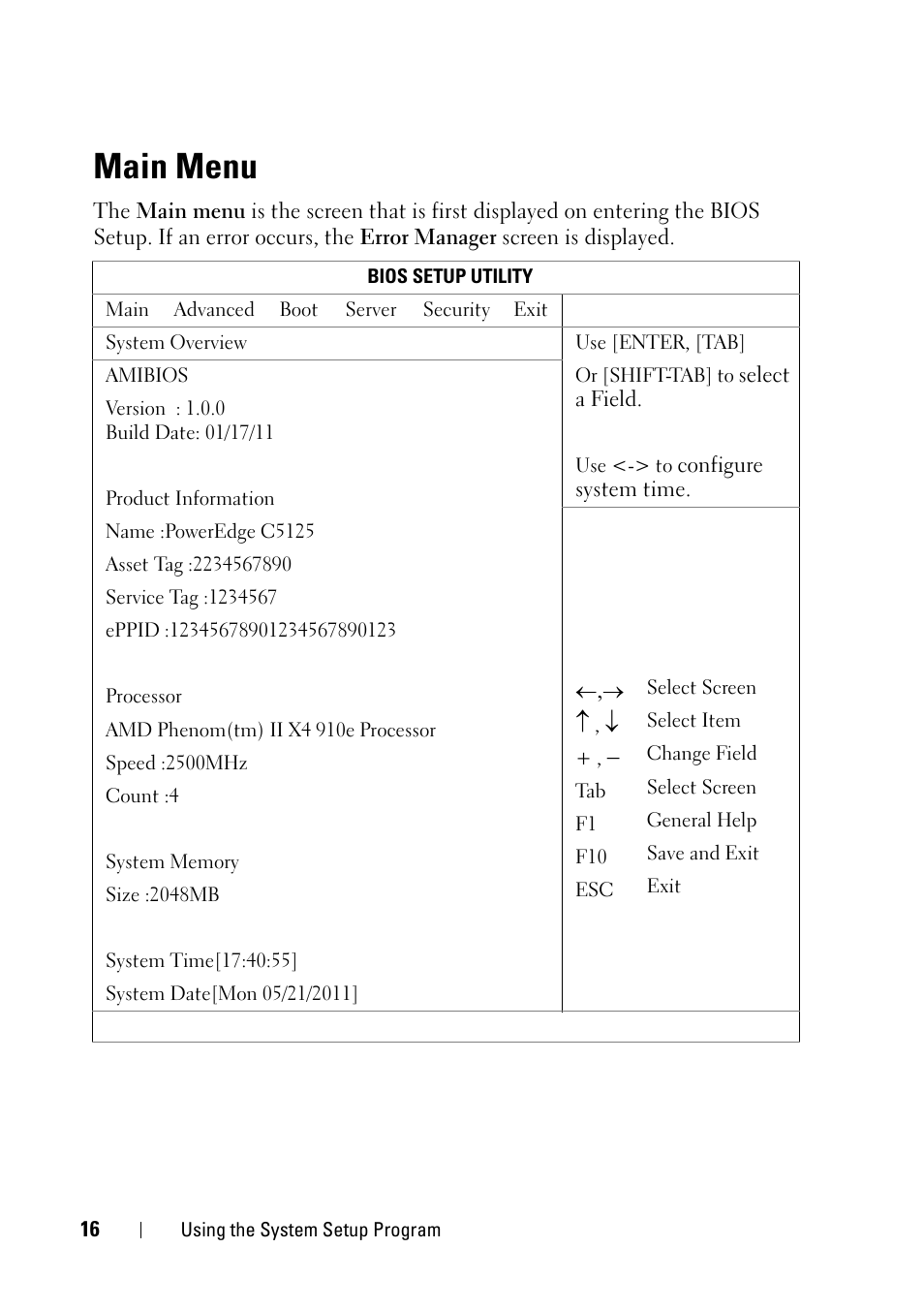 Main menu | Dell PowerEdge C5125 User Manual | Page 16 / 100