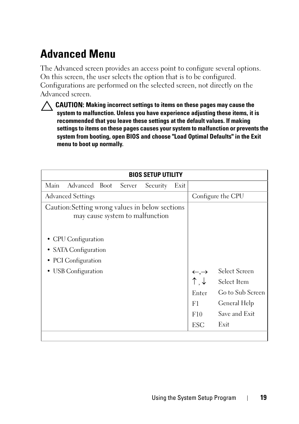 Advanced menu | Dell PowerEdge C5125 User Manual | Page 19 / 100