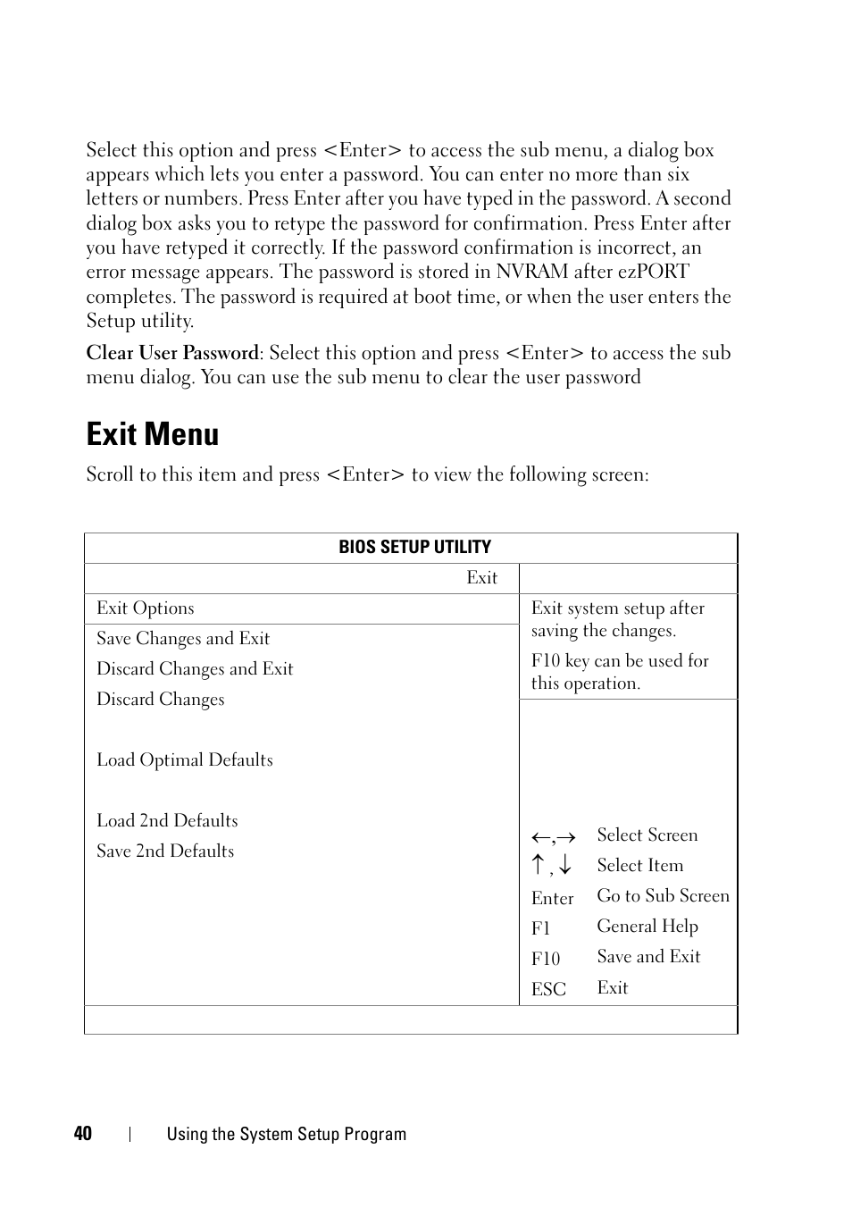 Exit menu | Dell PowerEdge C5125 User Manual | Page 40 / 100