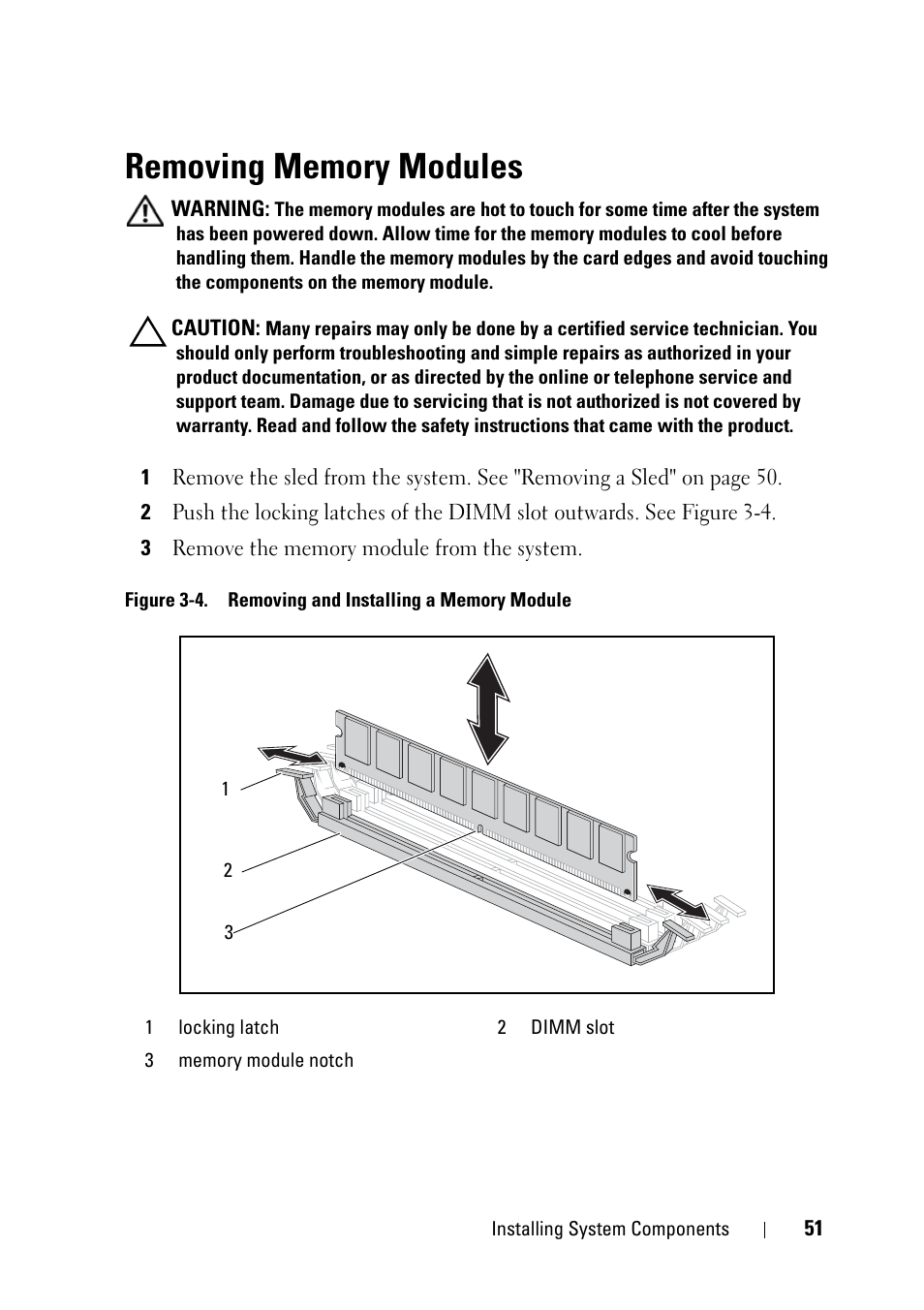 Removing memory modules | Dell PowerEdge C5125 User Manual | Page 51 / 100