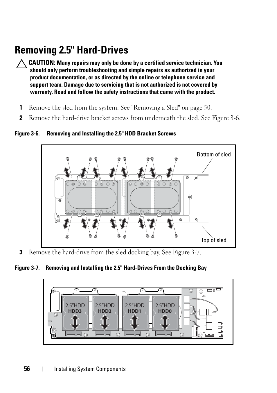 Removing 2.5" hard-drives | Dell PowerEdge C5125 User Manual | Page 56 / 100