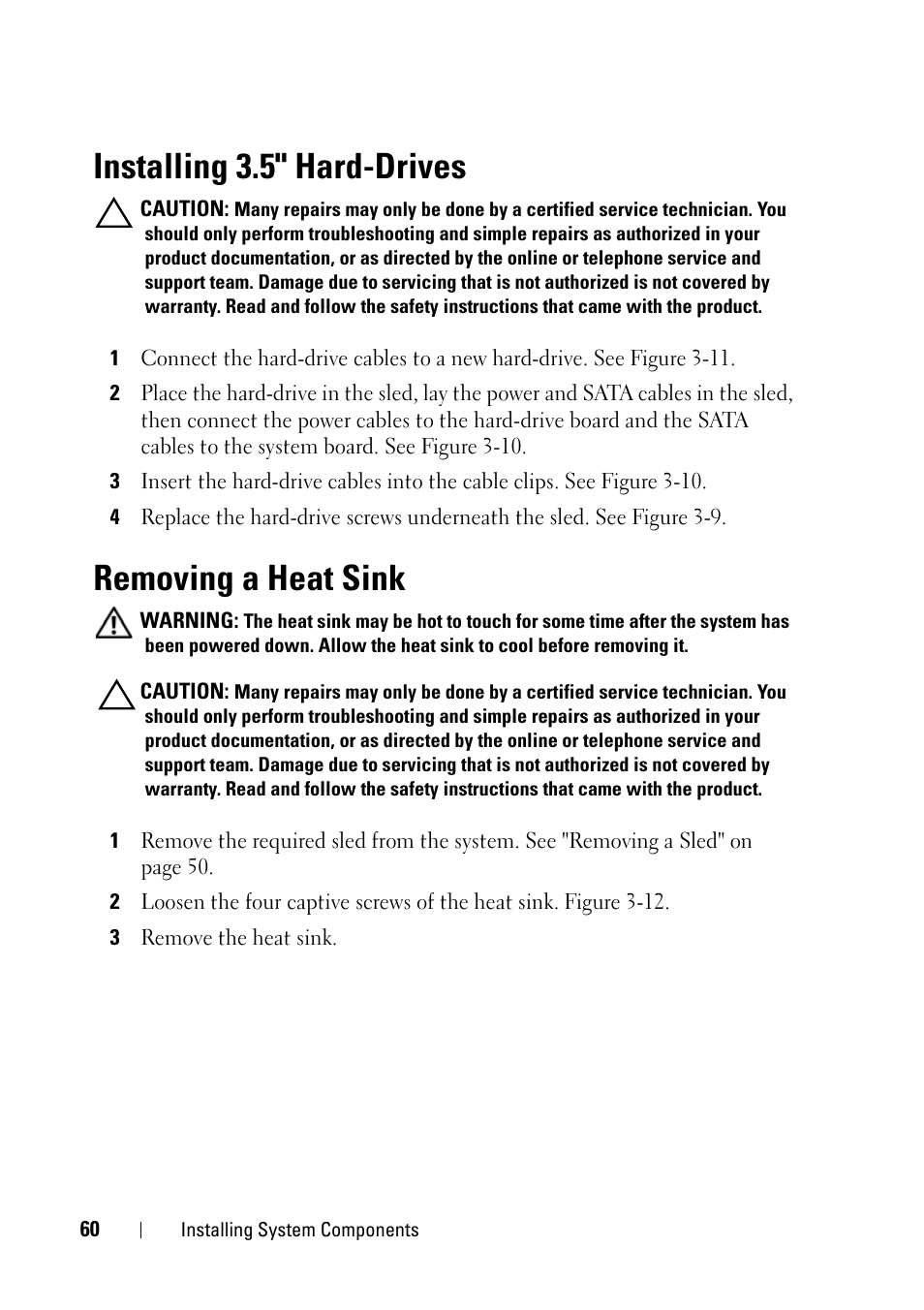 Installing 3.5" hard-drives, Removing a heat sink | Dell PowerEdge C5125 User Manual | Page 60 / 100