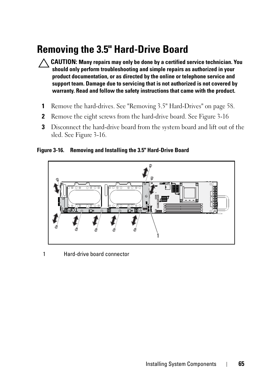 Removing the 3.5" hard-drive board | Dell PowerEdge C5125 User Manual | Page 65 / 100