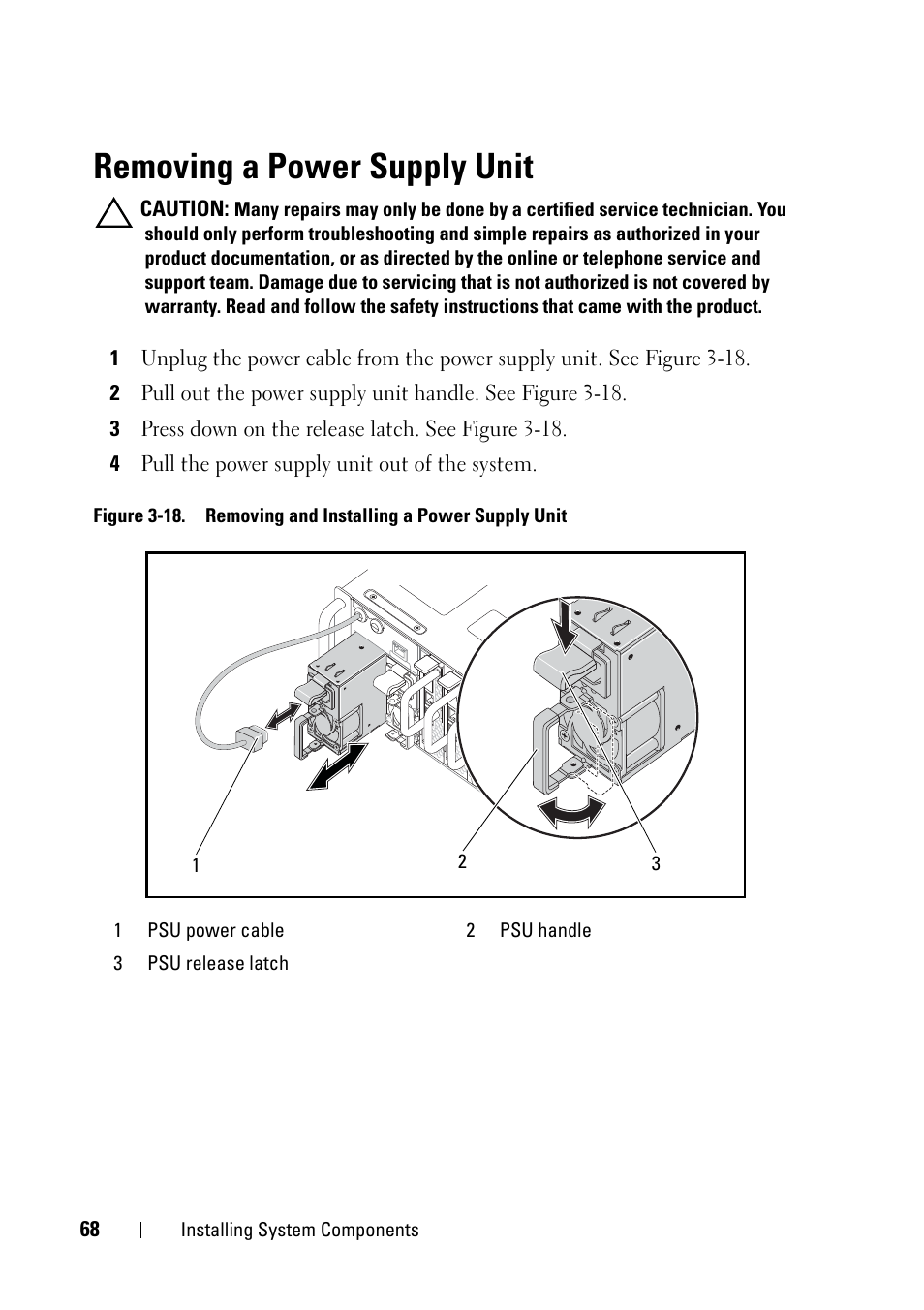 Removing a power supply unit | Dell PowerEdge C5125 User Manual | Page 68 / 100