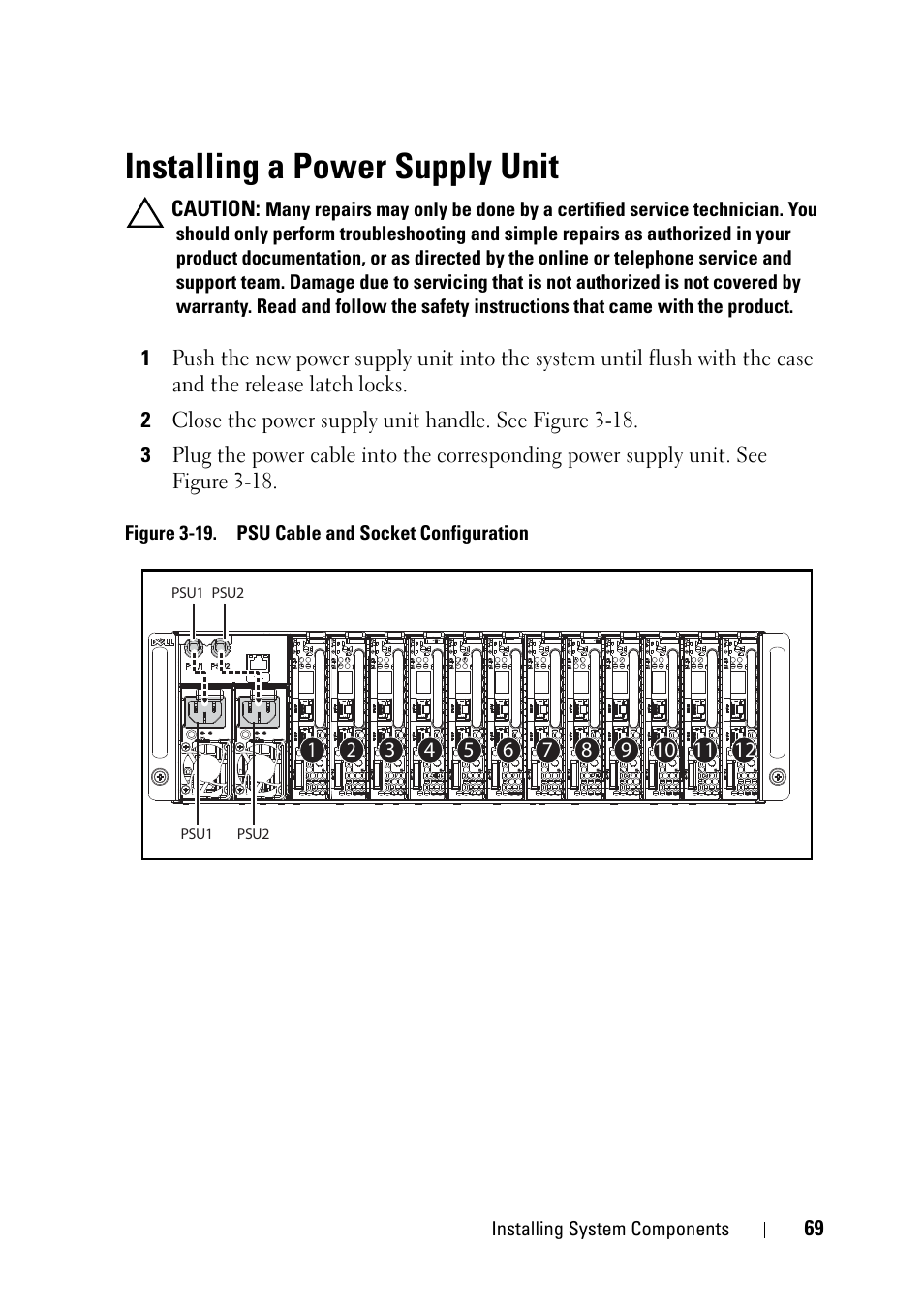 Installing a power supply unit | Dell PowerEdge C5125 User Manual | Page 69 / 100