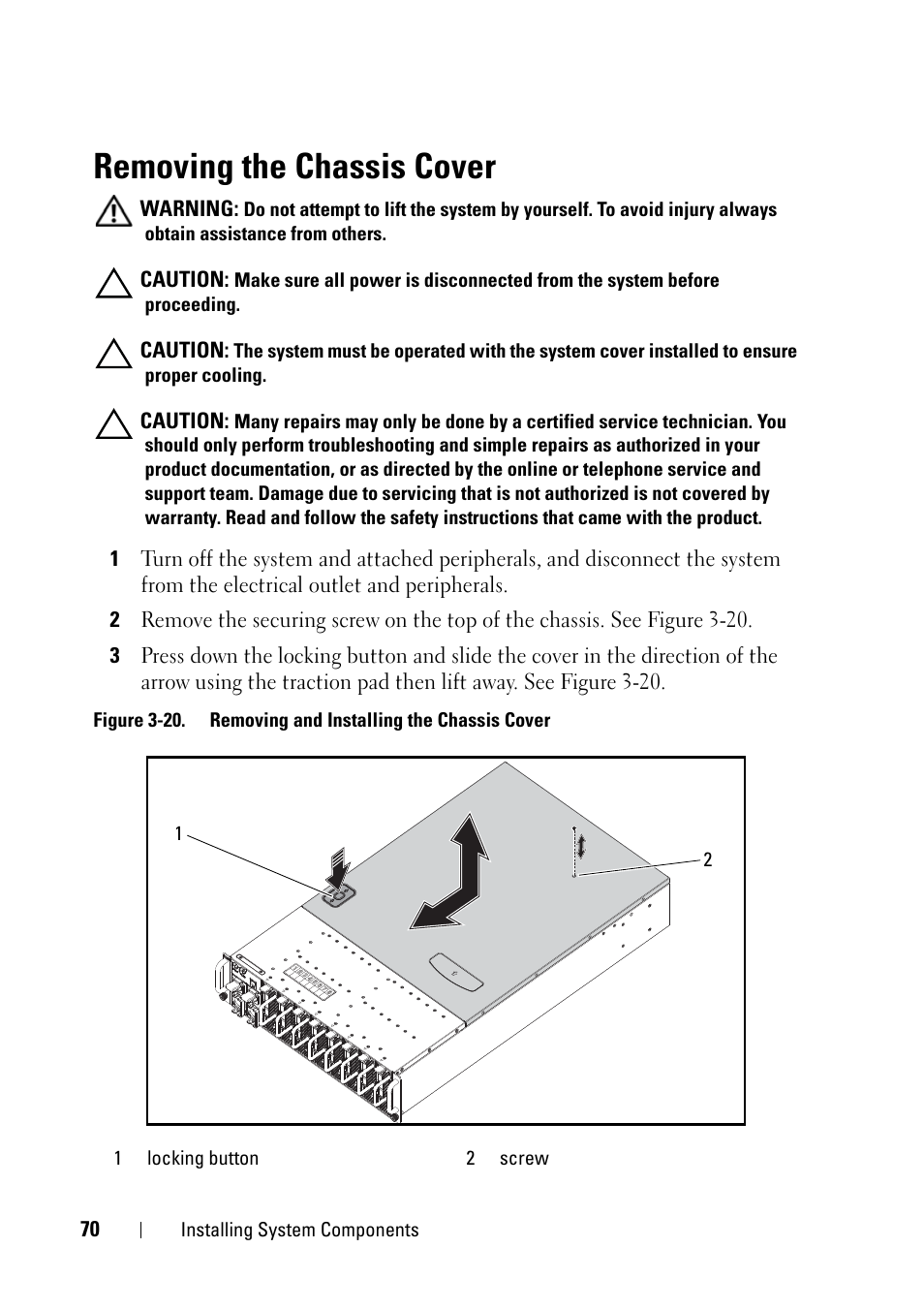 Removing the chassis cover | Dell PowerEdge C5125 User Manual | Page 70 / 100