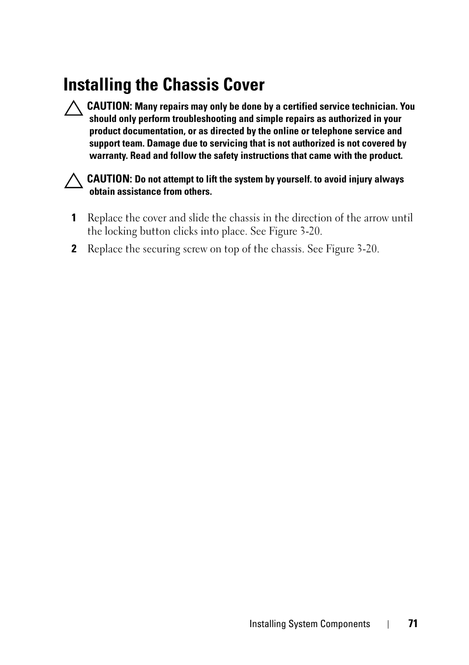 Installing the chassis cover | Dell PowerEdge C5125 User Manual | Page 71 / 100
